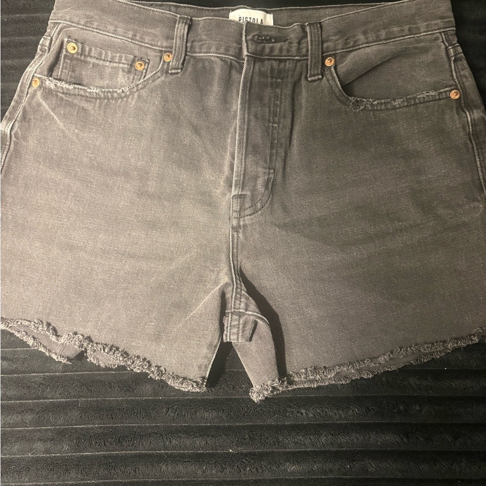 pistola Charcoal Frayed-Hem Denim Shorts